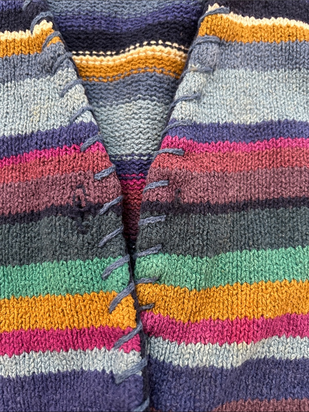 Vintage L.L. Bean Multi-Color Striped V-Neck Cardigan Sweater #592 Women's Large - Picture 5 of 15